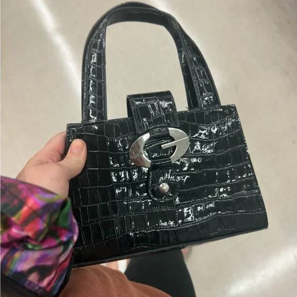 Black Croc-Embossed Handbag guess vintage y2k - Picture 3 of 5